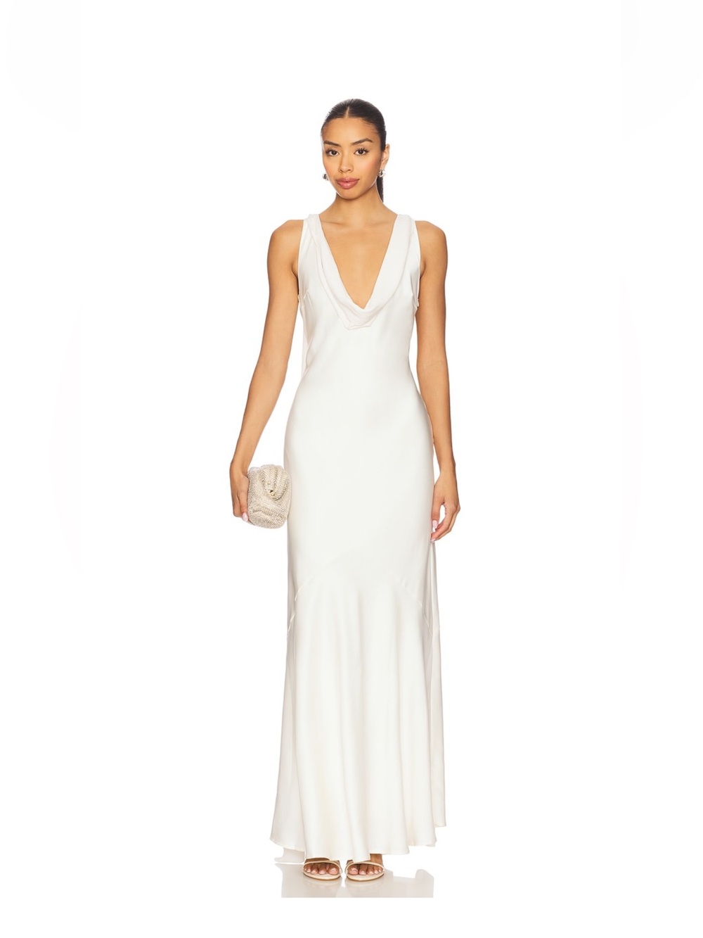 Cowl Neck Maxi Dress in White